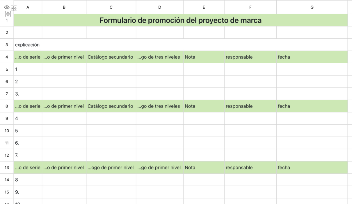 Formulario de promoción del proyecto de marca